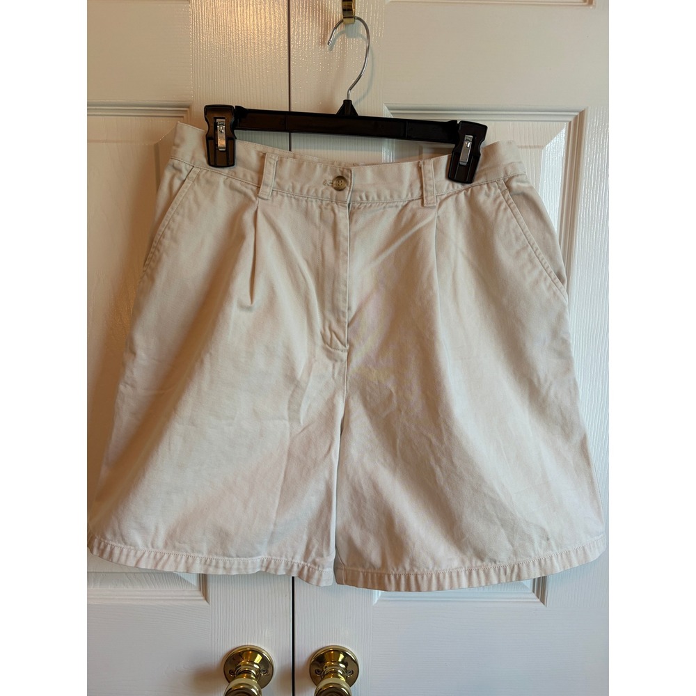 Lauren Ralph Lauren Khaki Pleated Chino Shorts Beige Cotton Size 12 High Rise